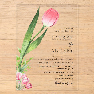 Invitation de mariage en acrylique Tulipe Rose