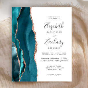 Invitation de mariage en agate rose sarcelle à pet