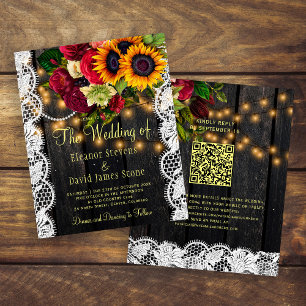 Invitation de mariage en bois à motif floral rusti