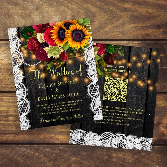 Invitation de mariage en bois à motif floral rusti (Créateur téléchargé)