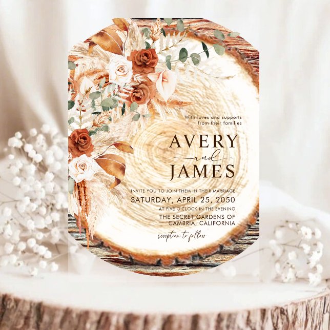 Invitation de mariage en bois acrylique Bohème des (Créateur téléchargé)