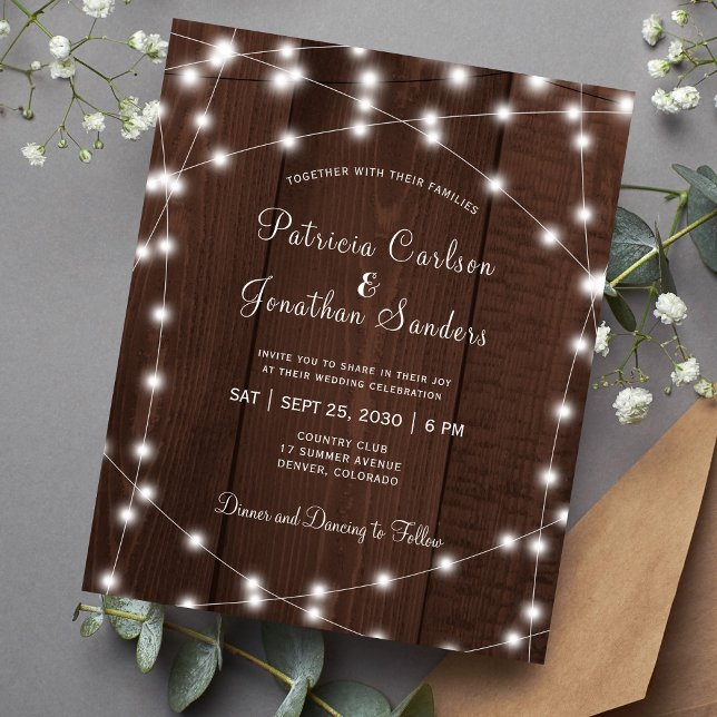 Invitation de mariage en bois avec lumières rustiq (Créateur téléchargé)
