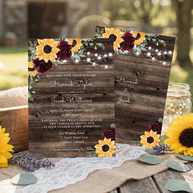 Invitation de mariage en bois de tournesol budgéta (Créateur téléchargé)