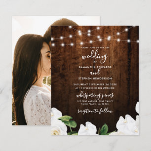 Invitation de mariage en bois floral avec guirland