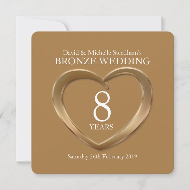 Invitation de mariage en bronze cœur 8 ans (Devant)