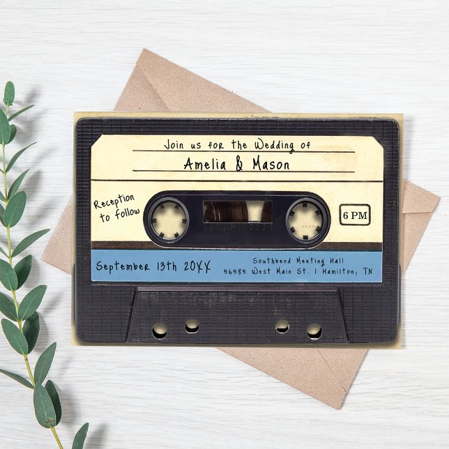 Invitation de mariage en cassette rétro (Retro Cassette Tape Vintage Wedding Invitation)