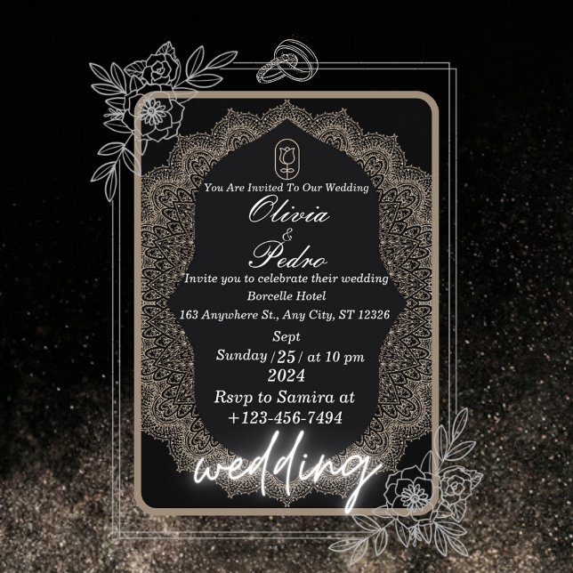 Invitation de mariage en couleur noire avec décora (Créateur téléchargé)