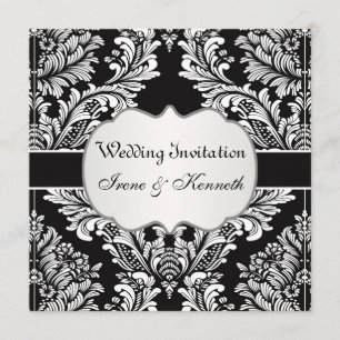 Invitation de mariage en damas blanc feuillu sur f