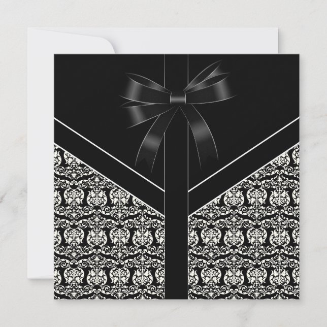 Invitation de mariage en damas blanc noir (Devant)