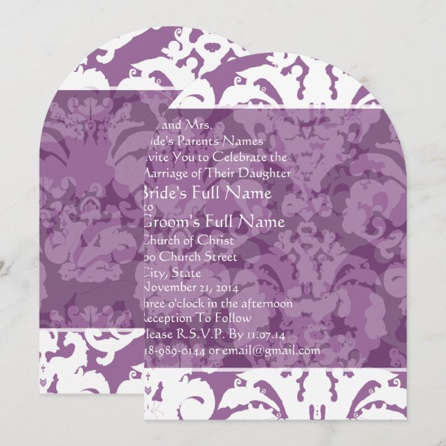 Invitation de mariage en damas de lilas lavande (Devant / Derrière)