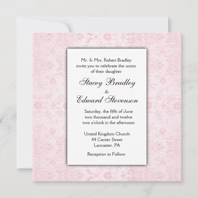 Invitation de mariage en damas rose (Devant)