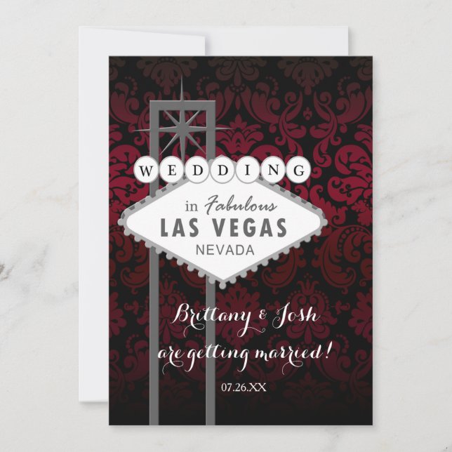 Invitation de mariage en damas rouge et noir de La (Devant)