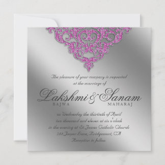 Invitation de mariage en damas scintillant argent 