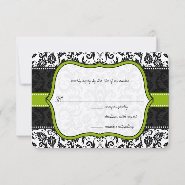 Invitation de mariage en damas vintage vert pomme  (Devant)