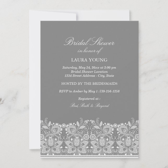 Invitation de mariage en dentelle grise et blanche (Devant)