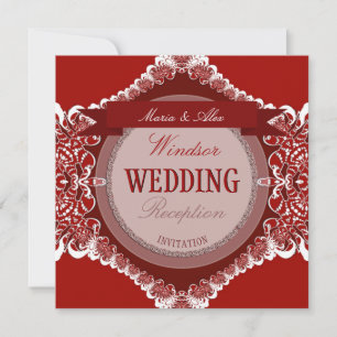 Invitation de mariage en dentelle tribale Rouge+Bl