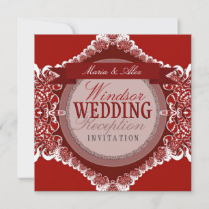 Invitation de mariage en dentelle tribale Rouge+Bl