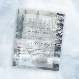 Invitation de mariage en forêt de montagne d'hiver