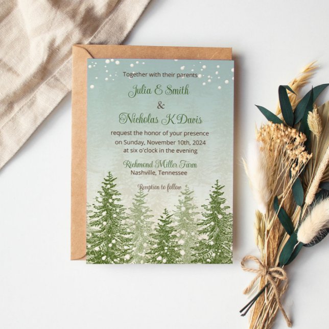 Invitation de mariage en forêt enneigée en hiver (Créateur téléchargé)