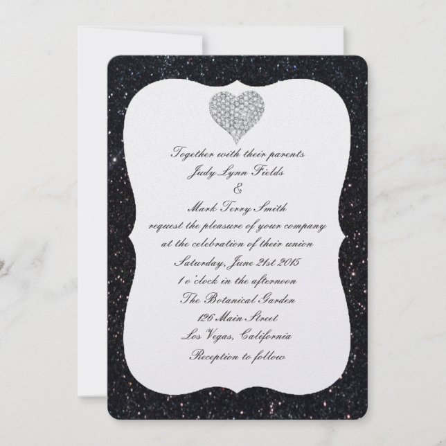 Invitation de mariage en forme de cœur avec diaman (Devant)