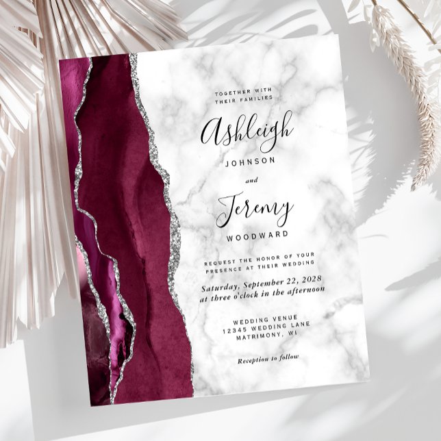 Invitation de mariage en marbre d'agate argentée d (Créateur téléchargé)