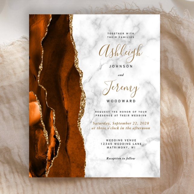 Invitation de mariage en marbre d'agate orange brû (Créateur téléchargé)