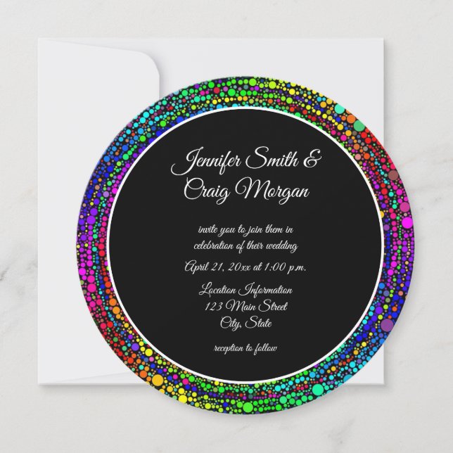 Invitation de mariage en noir et blanc à motif en  (Devant)