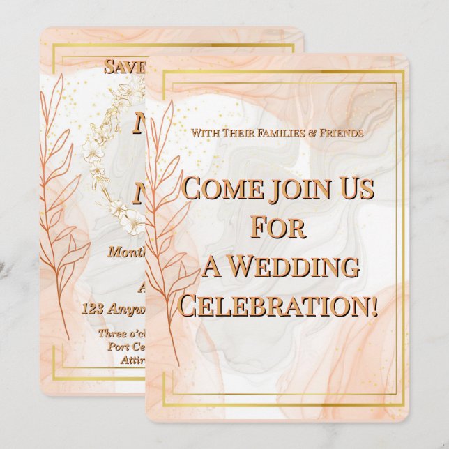Invitation de mariage en or de luxe (Devant / Derrière)