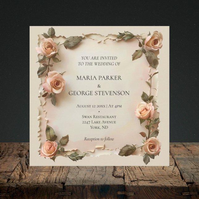 Invitation de mariage en papier ancien floral rust (Créateur téléchargé)