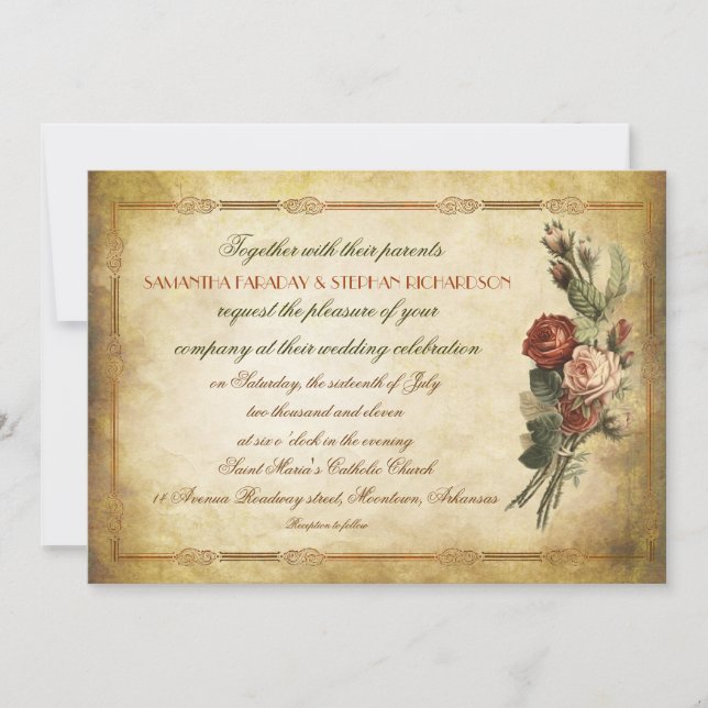 invitation de mariage en papier ancien vintage (Devant)
