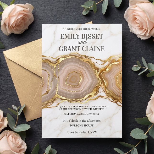 Invitation de mariage en pierre de marbre agate (Créateur téléchargé)