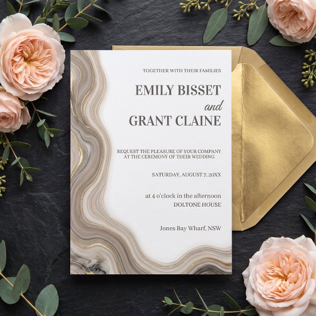 Invitation de mariage en pierre de marbre agate (Créateur téléchargé)