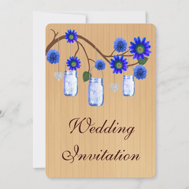 Invitation de mariage en pots Mason bleus rustique (Devant)