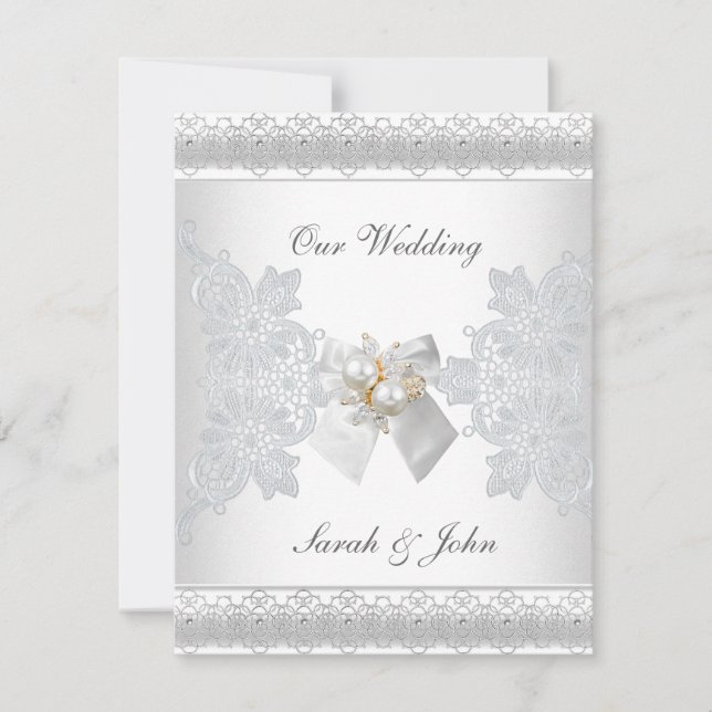 Invitation de mariage en soie blanche dentelle per (Devant)