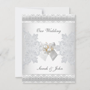 Invitation de mariage en soie blanche dentelle per