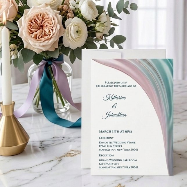 Invitation de mariage en soie sarcelle et blush (Teal & Blush Silk Wedding Invitation )
