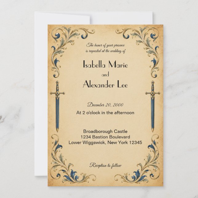 Invitation de mariage épée de joueur de fantasy (Devant)