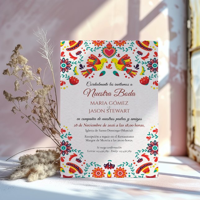 Invitation de mariage espagnol Fiesta Sombrero Fol (Fiesta Sombrero Folk Art Spanish Wedding Invitation)