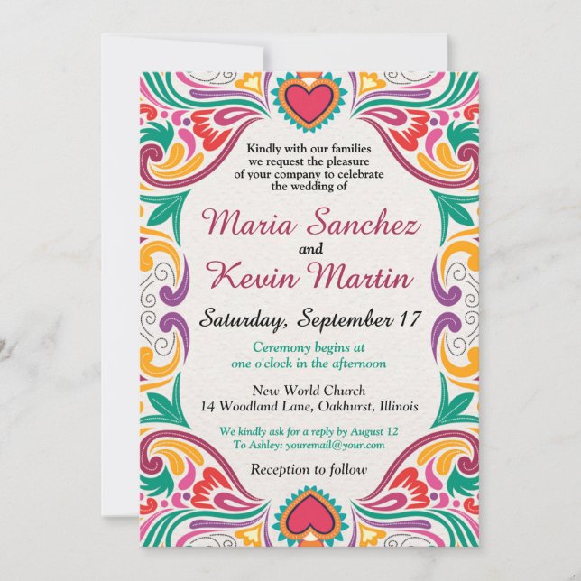 Invitation de mariage espagnol Floral Fiesta (Devant)