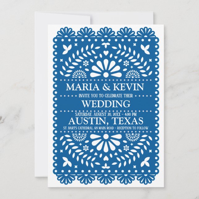 Invitation de mariage espagnol Paisley bleu Fiesta (Devant)