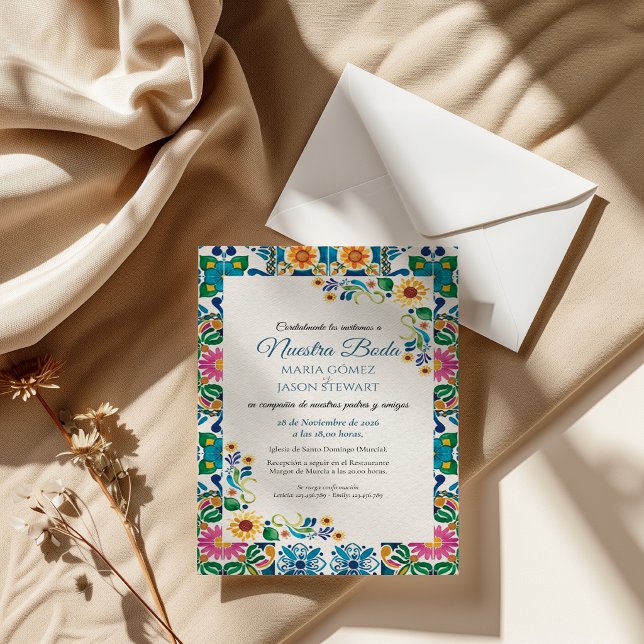 Invitation de mariage espagnol Talavera Majolica T (Talavera Majolica Sunflower Fiesta Spanish Wedding Invitation)