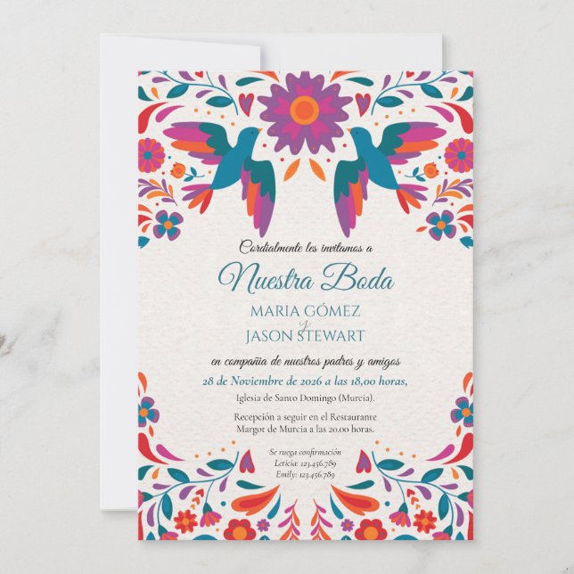 Invitation de mariage espagnole Otomi Tenangos d'a (Devant)