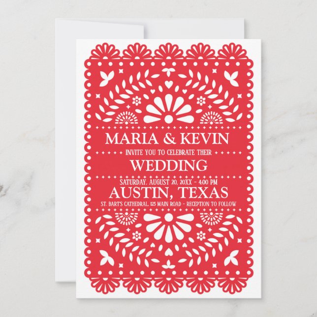 Invitation de mariage espagnole rouge à motifs Pai (Devant)