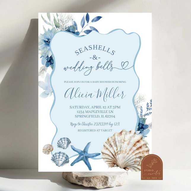 Invitation de mariage estival bohème bleu plage (Créateur téléchargé)