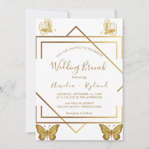 Invitation de mariage et brunch papillon doré avec