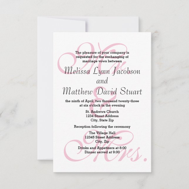 Invitation de mariage et de réception 3x5 - M. et  (Devant)