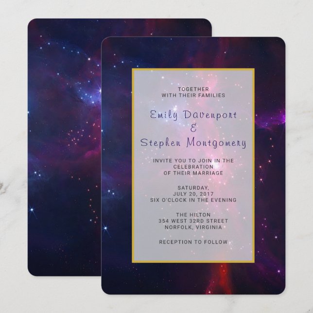Invitation de mariage étoiles et nébuleuse de l'es (Devant / Derrière)