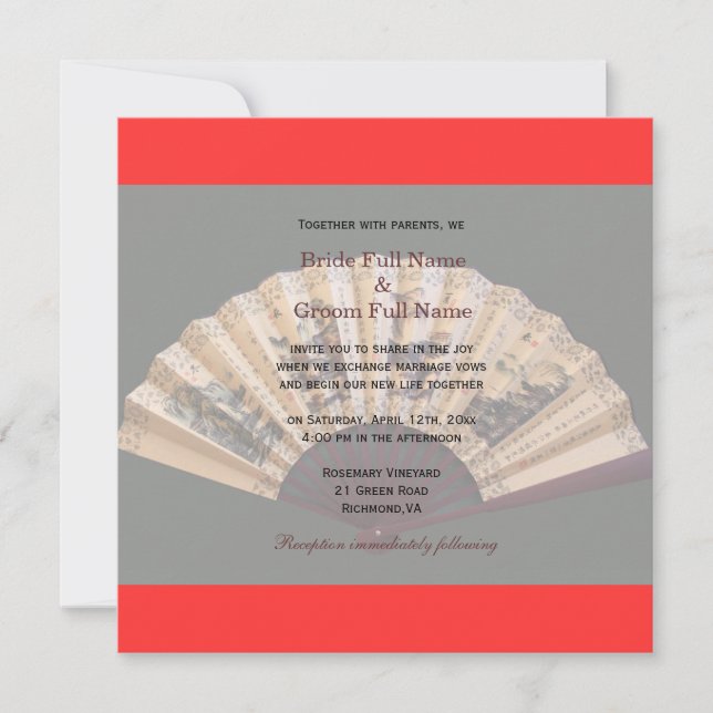 Invitation de mariage éventail en bambou et soie c (Devant)