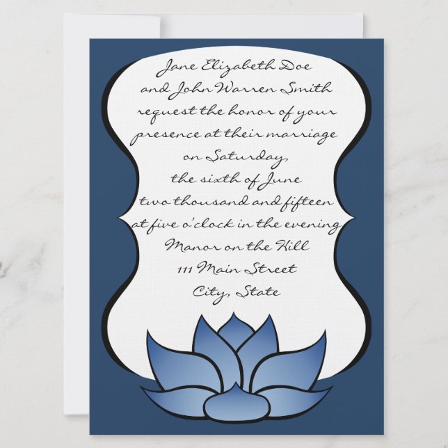 Invitation de mariage Exquisite Lotus en bleu (Devant)