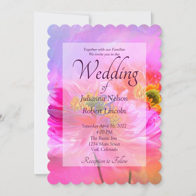 Invitation de mariage fantaisie florale rose (Devant)